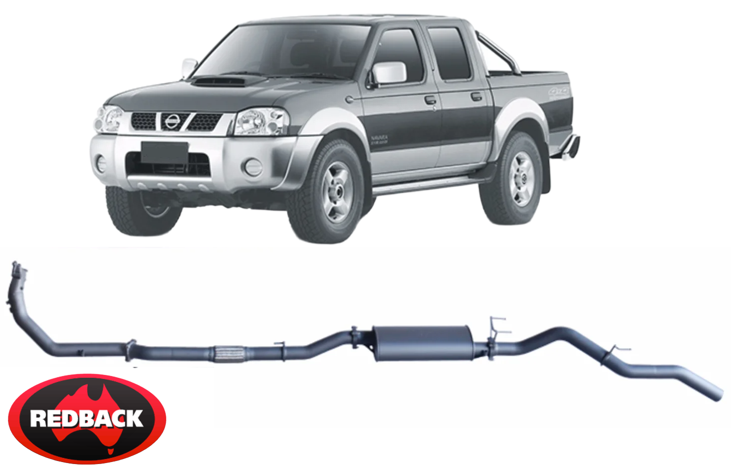 EXTREME DUTY EXHAUST SYSTEM W/ LARGE MUFFLER FOR NISSAN NAVARA D22 YD25DDT 2.5L I4 1/07 ON UTE & CAB