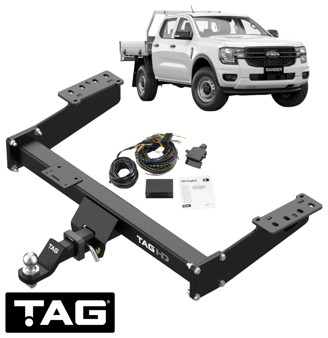 HEAVY DUTY 3-PIECE TOW BAR & BRINK WIRING KIT FOR FORD RANGER T6.2 BF2S 3.0L V6 EXTENDED TRAYBACK